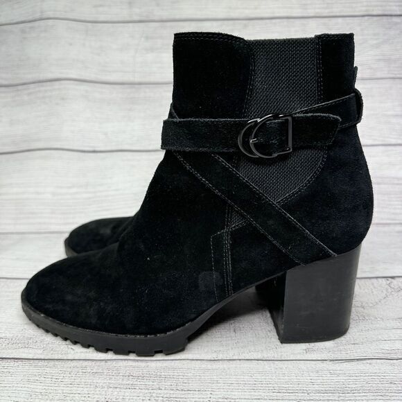 Blondo Women's 9.5 Black Suede Waterproof Ankle Boots Block Heel Side Zip FLAW - Picture 2 of 11